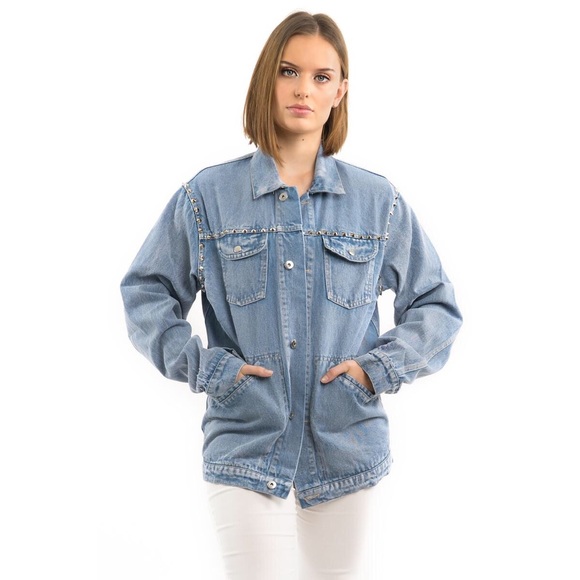 Denim Embroidered Studded Jacket - Picture 6 of 7